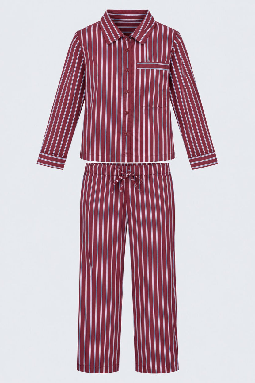 Womens Burgundy Stripe Print Pyjama Set - Image 7