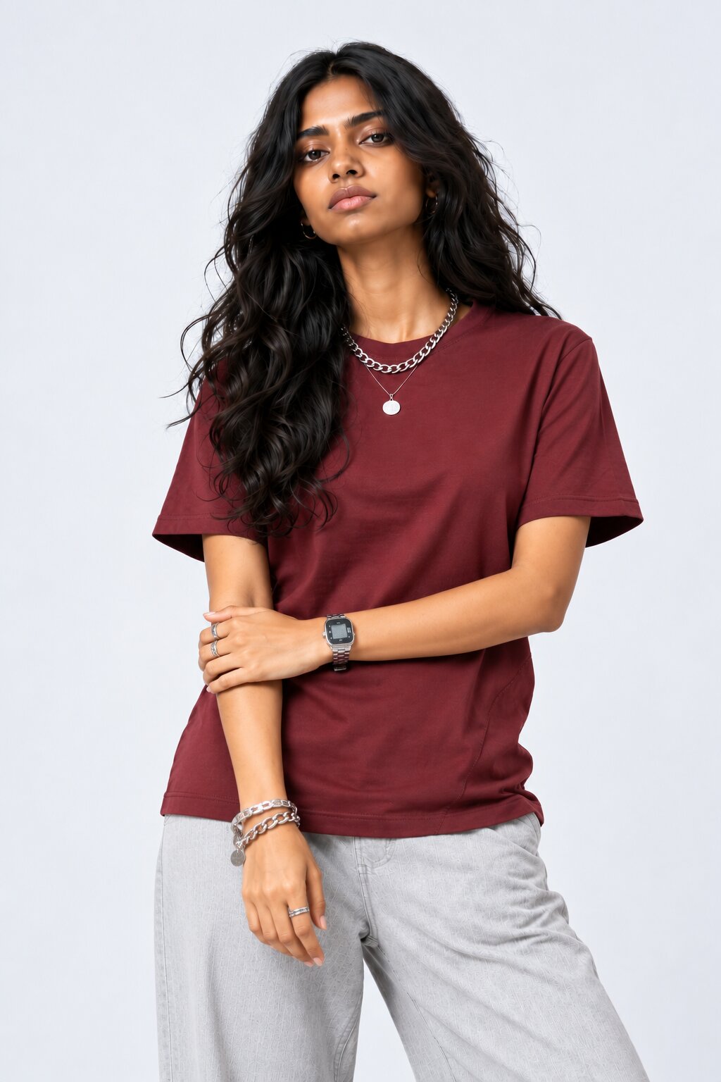 Womens Maroon Wear Regular Fit T-Shirt - Image 1