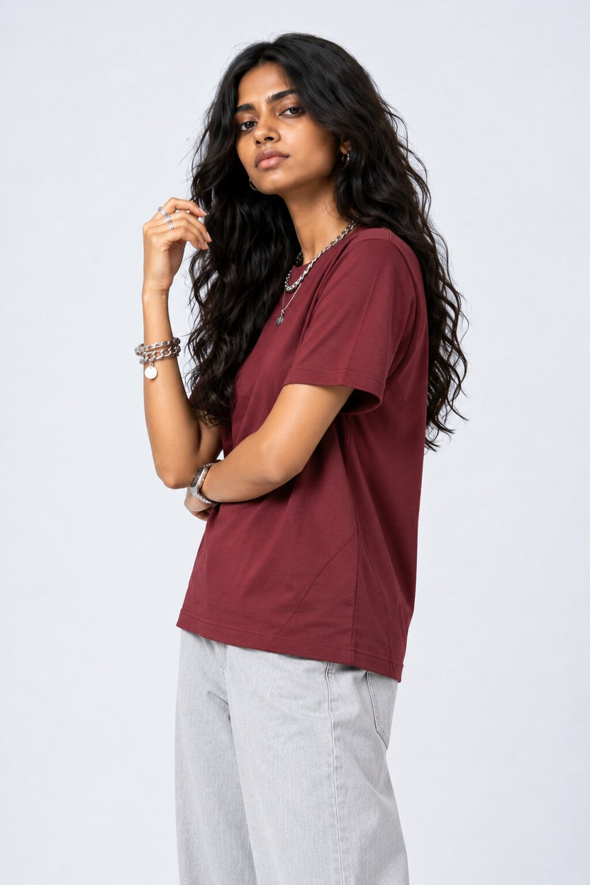 Womens Maroon Wear Regular Fit T-Shirt - Image 2