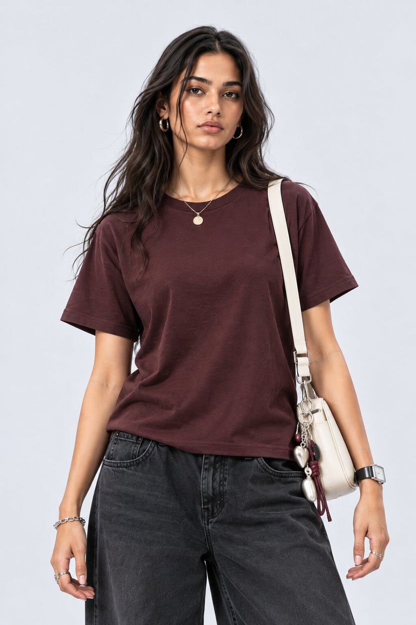 Womens Maroon Everyday Regular Fit T-Shirt - Image 1