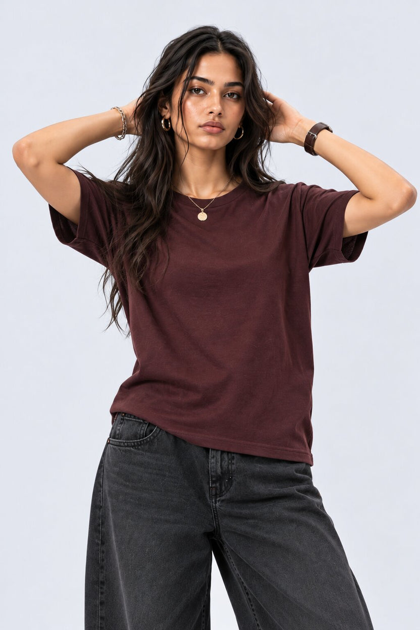 Womens Maroon Everyday Regular Fit T-Shirt - Image 2