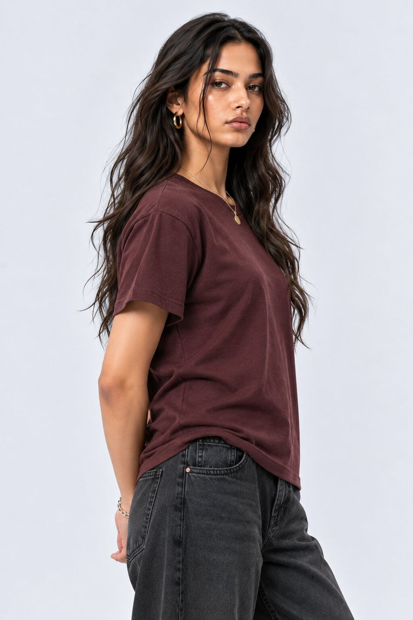 Womens Maroon Everyday Regular Fit T-Shirt - Image 4