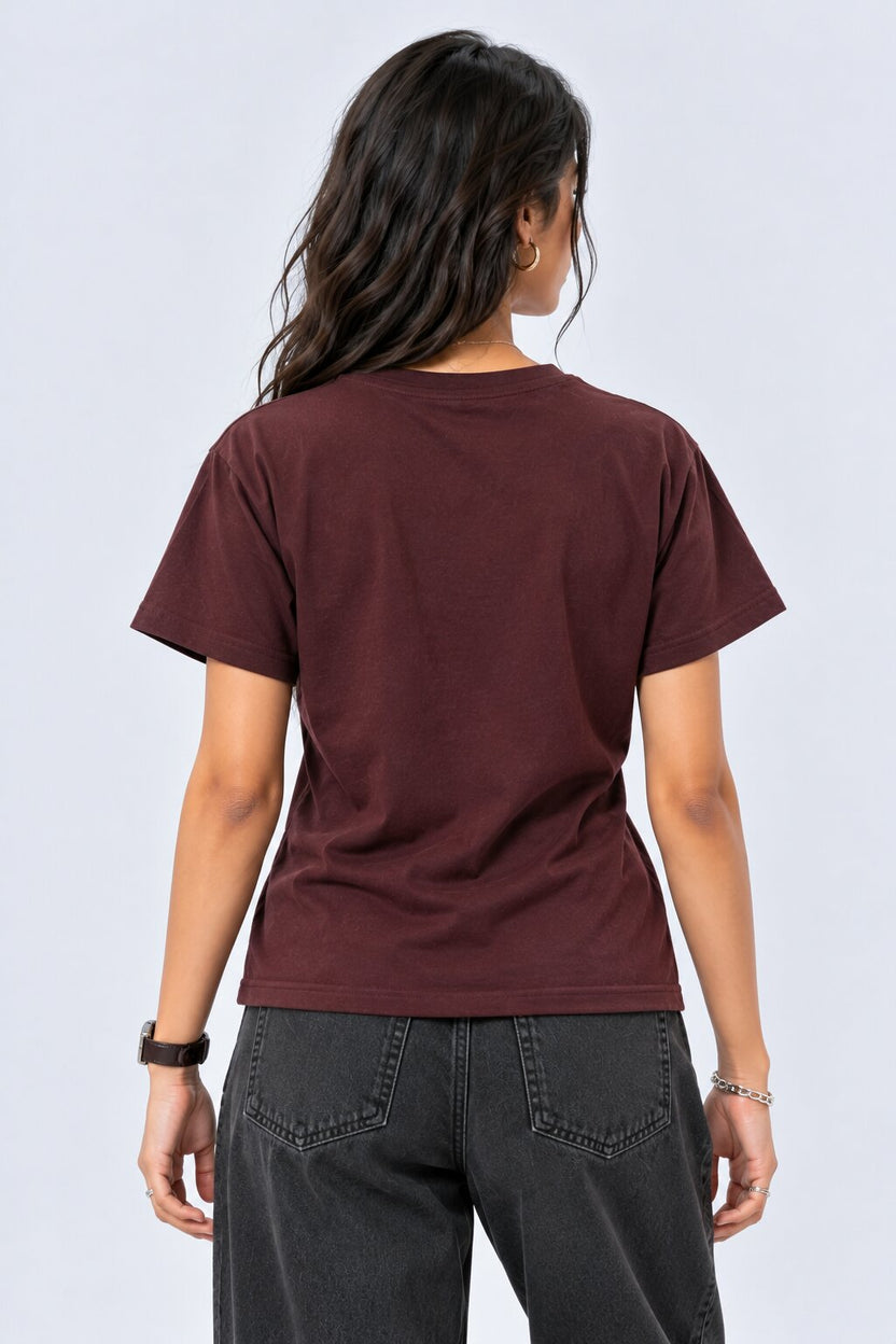 Womens Maroon Everyday Regular Fit T-Shirt - Image 5