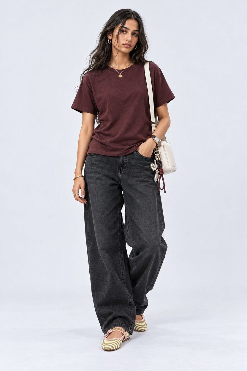 Womens Maroon Everyday Regular Fit T-Shirt - Image 6