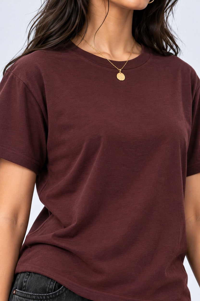 Womens Maroon Everyday Regular Fit T-Shirt - Image 9