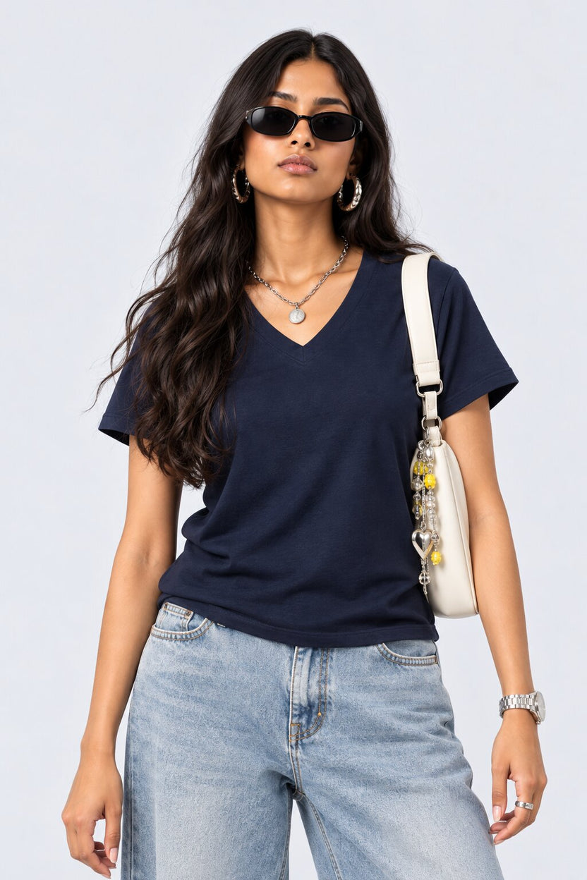 Womens Navy Everyday Regular Fit T-Shirt - Image 1
