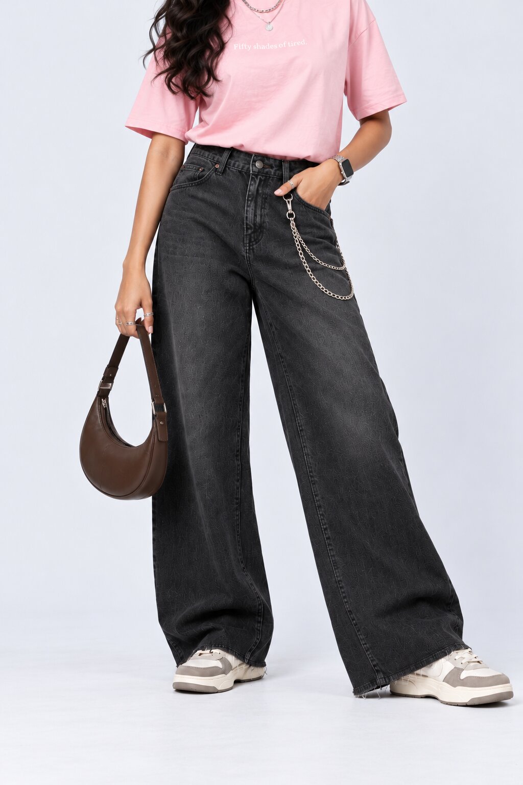 Womens Charcoal Loose Fit Jeans With 5 Pocket - Image 1