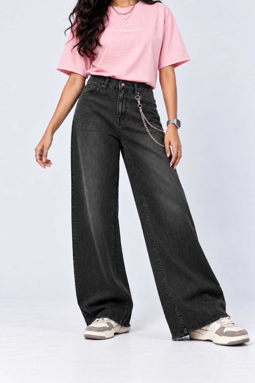 Womens Charcoal Loose Fit Jeans With 5 Pocket - Image 2