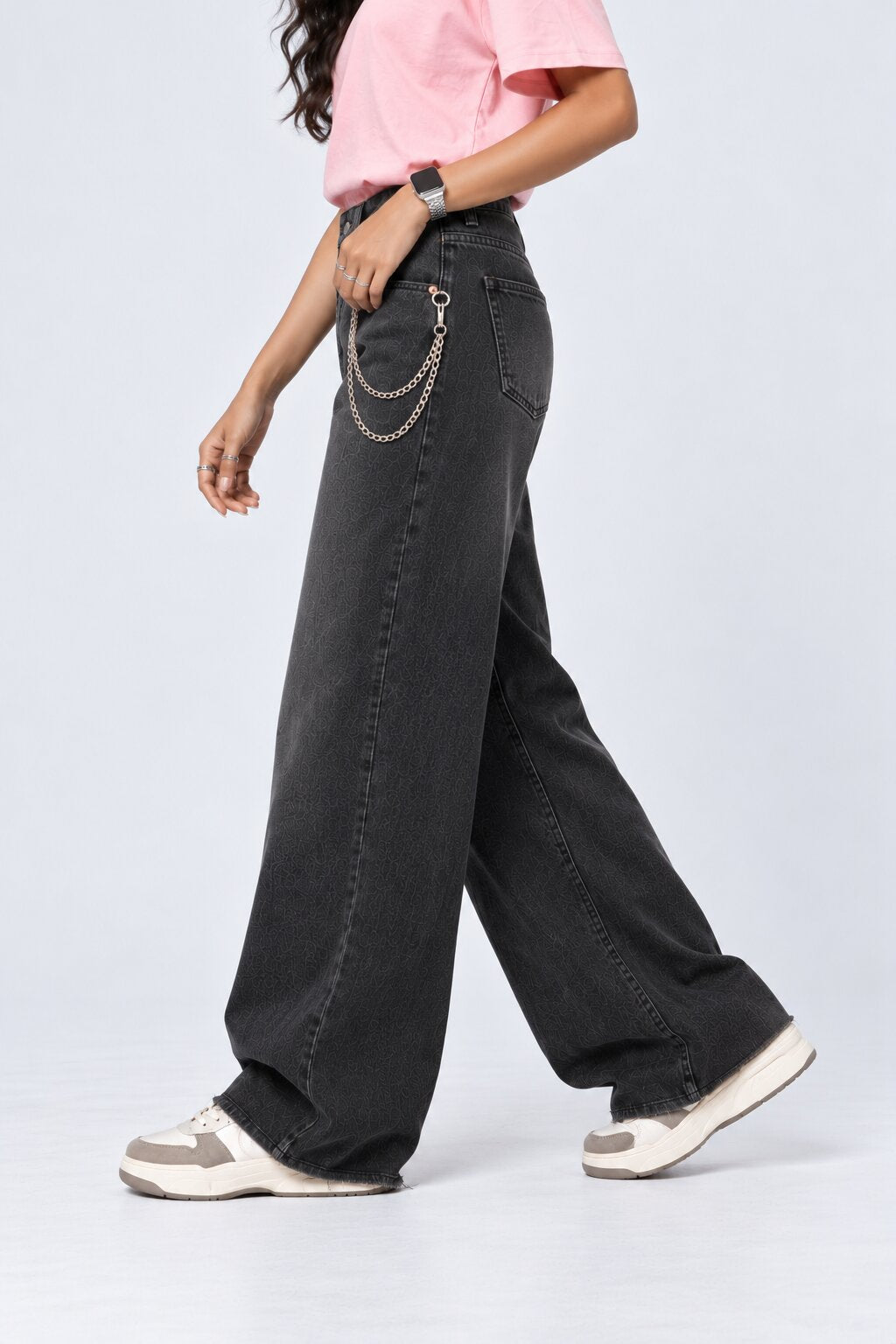 Womens Charcoal Loose Fit Jeans With 5 Pocket - Image 4
