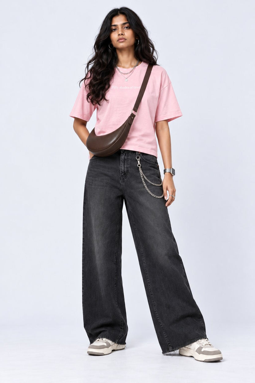 Womens Charcoal Loose Fit Jeans With 5 Pocket - Image 6