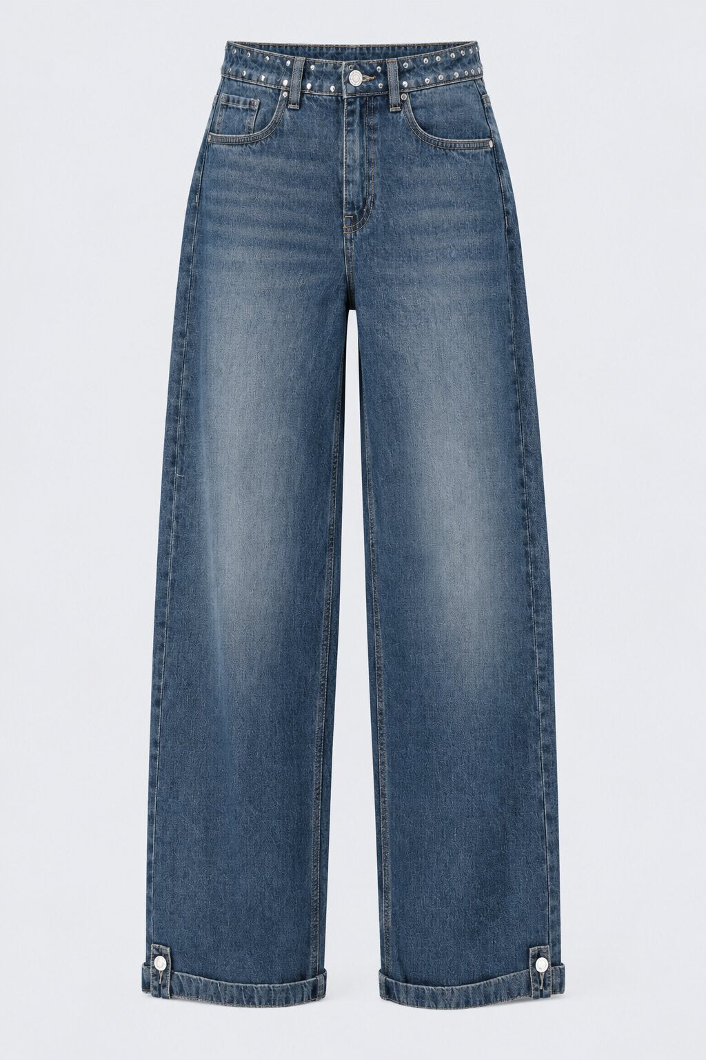 Womens Blue Solid Wide-Leg Denim Jeans - Image 7