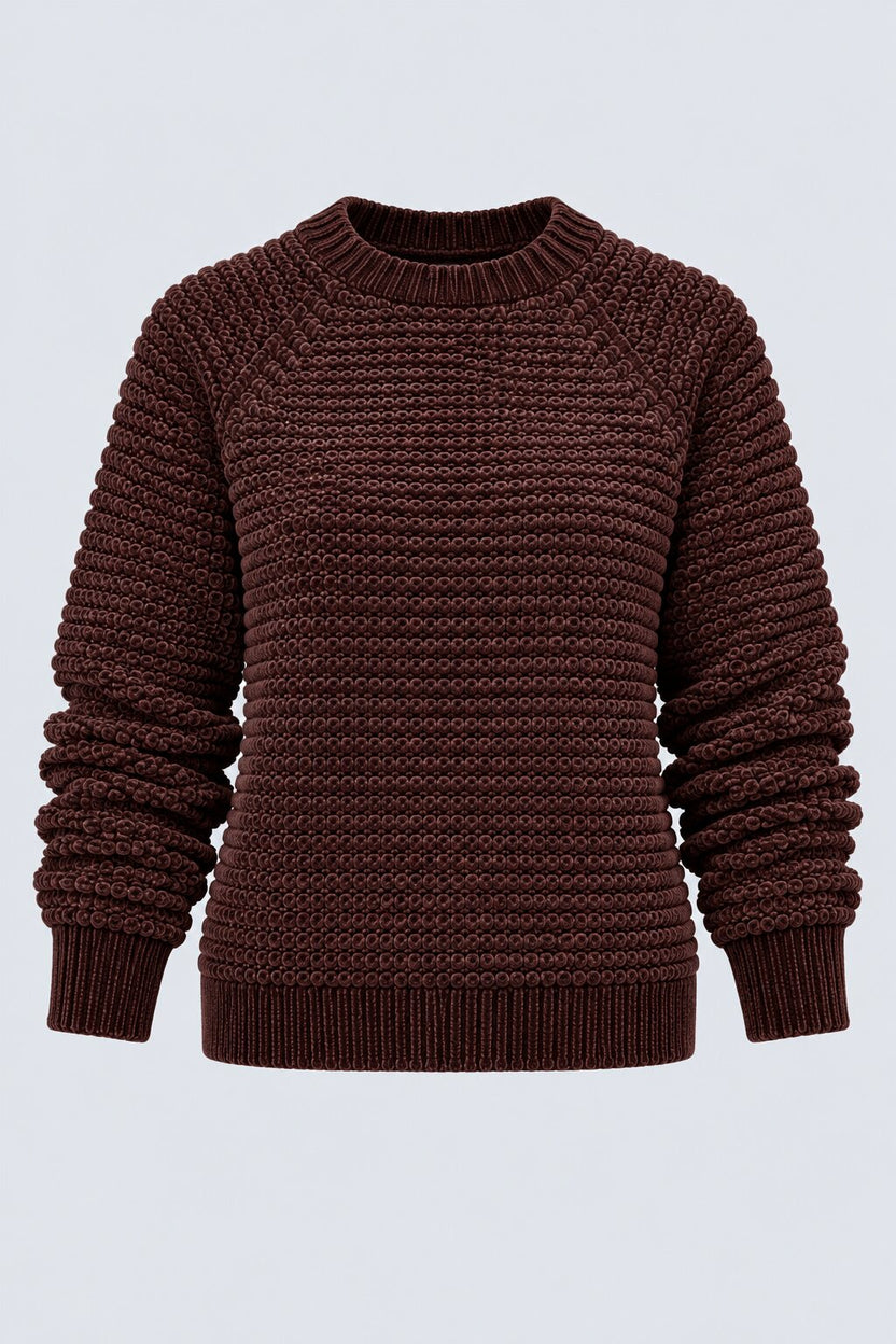 Womens Brown Textured Knit Crew Neck Sweater - Image 6