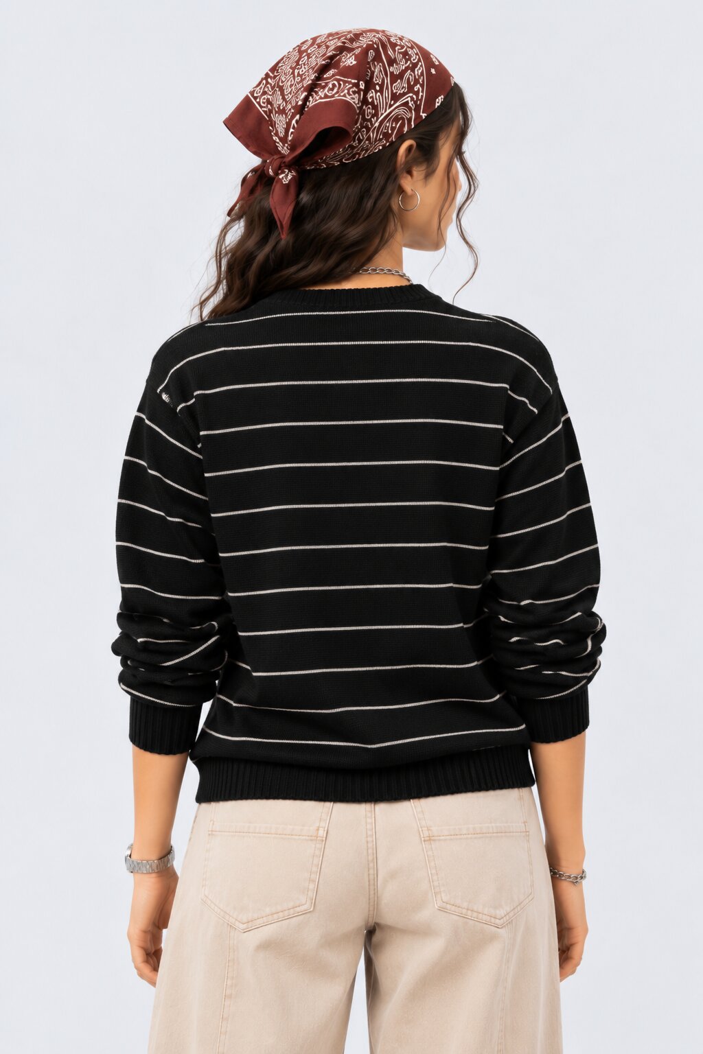 Womens Black Stripes Regular Fit Sweater - Image 4
