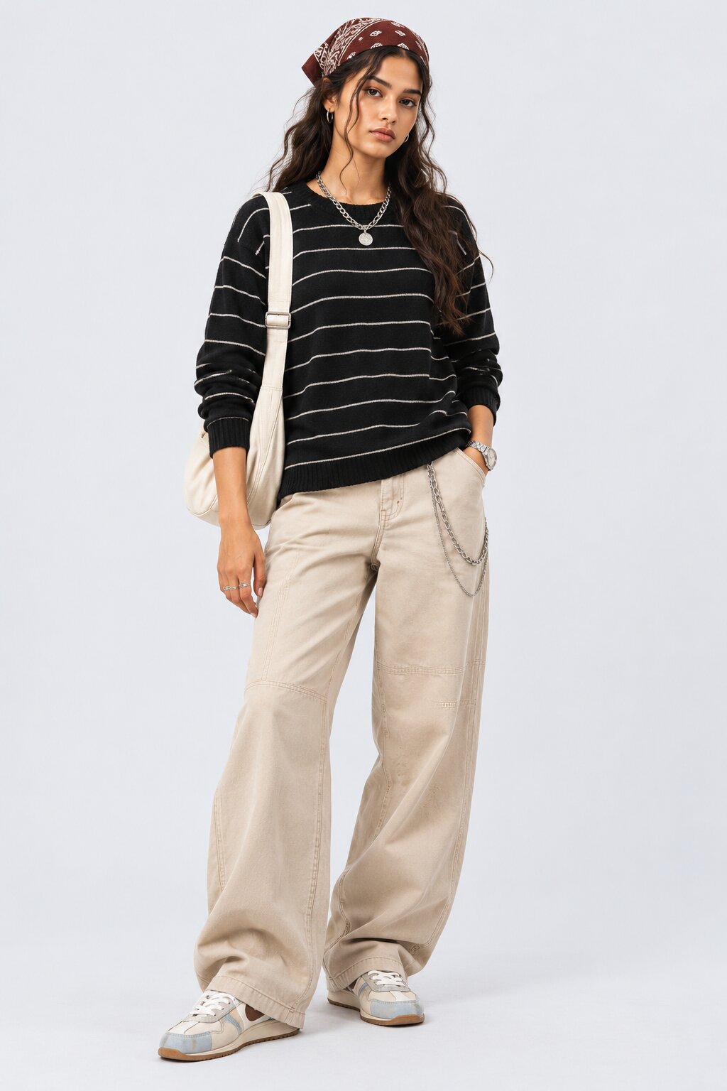 Womens Black Stripes Regular Fit Sweater - Image 5