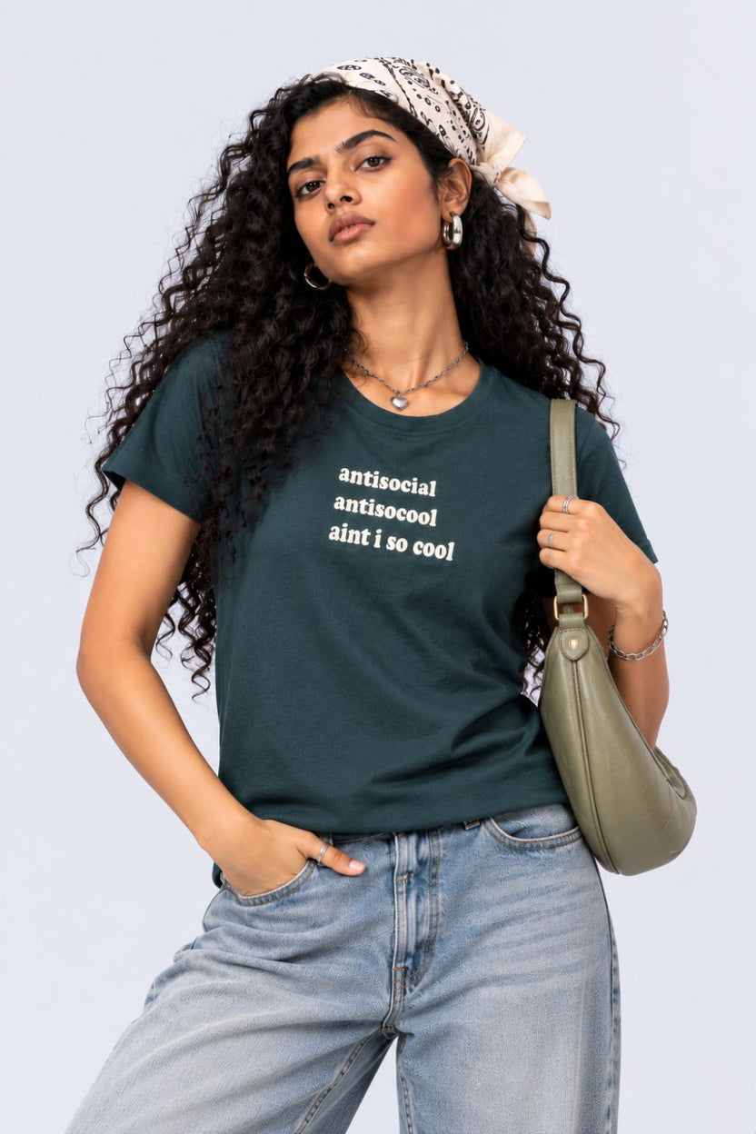 Womens Teal Slogan Print Crew Neck T-Shirt - Image 1