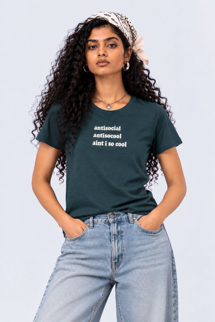 Womens Teal Slogan Print Crew Neck T-Shirt - Image 2