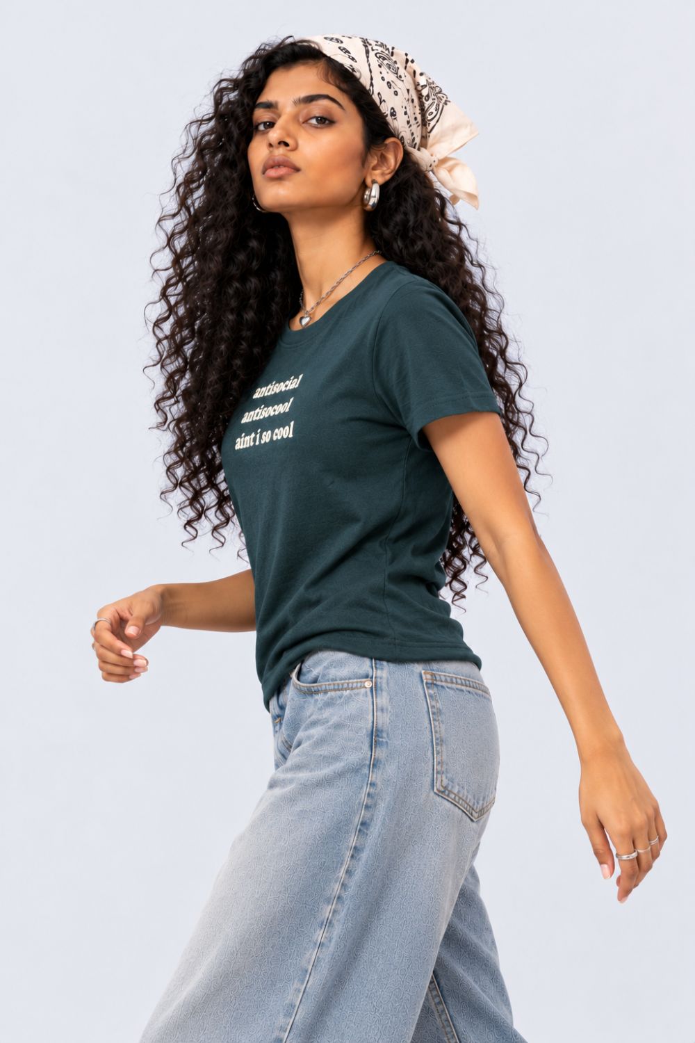 Womens Teal Slogan Print Crew Neck T-Shirt - Image 4