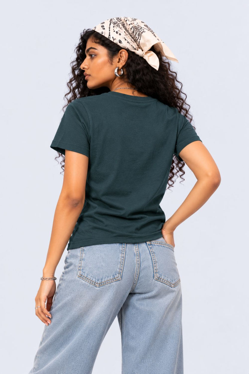 Womens Teal Slogan Print Crew Neck T-Shirt - Image 5