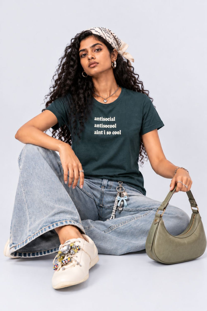 Womens Teal Slogan Print Crew Neck T-Shirt - Image 6