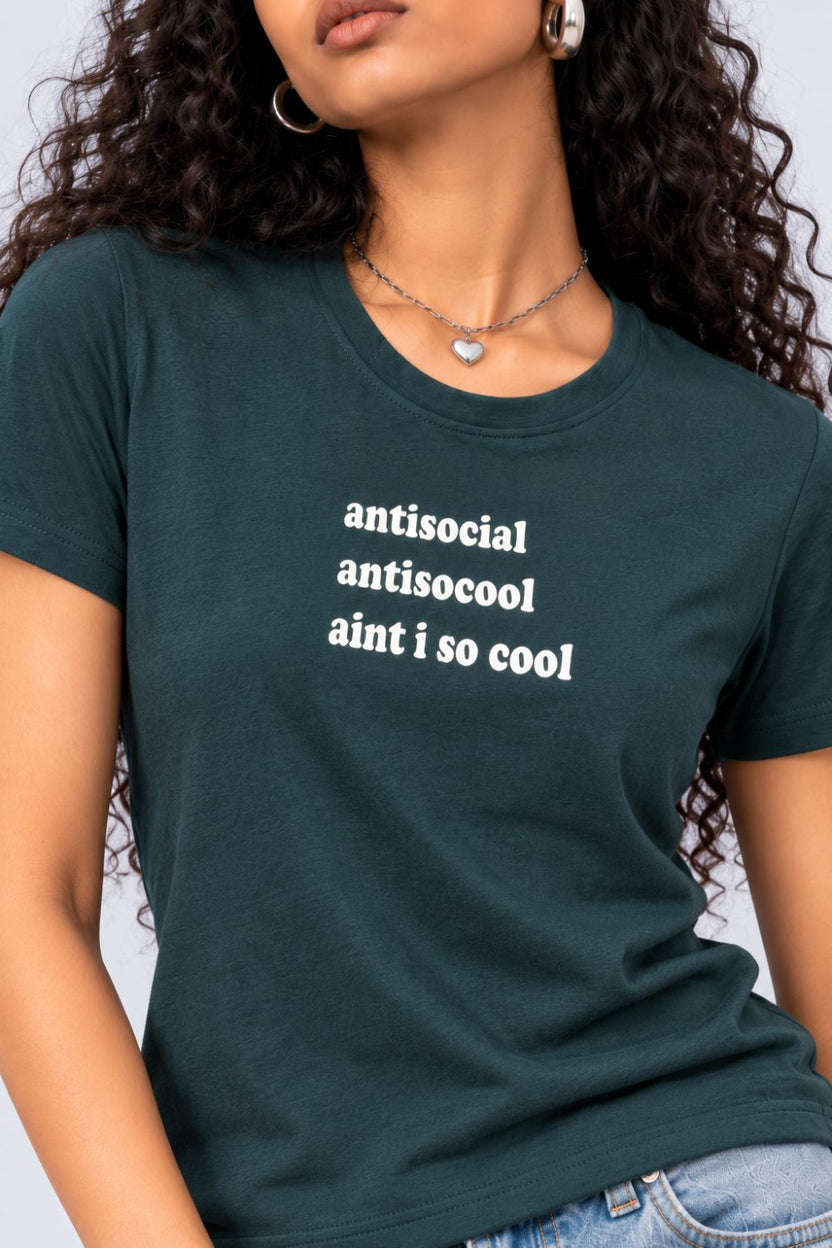 Womens Teal Slogan Print Crew Neck T-Shirt - Image 9
