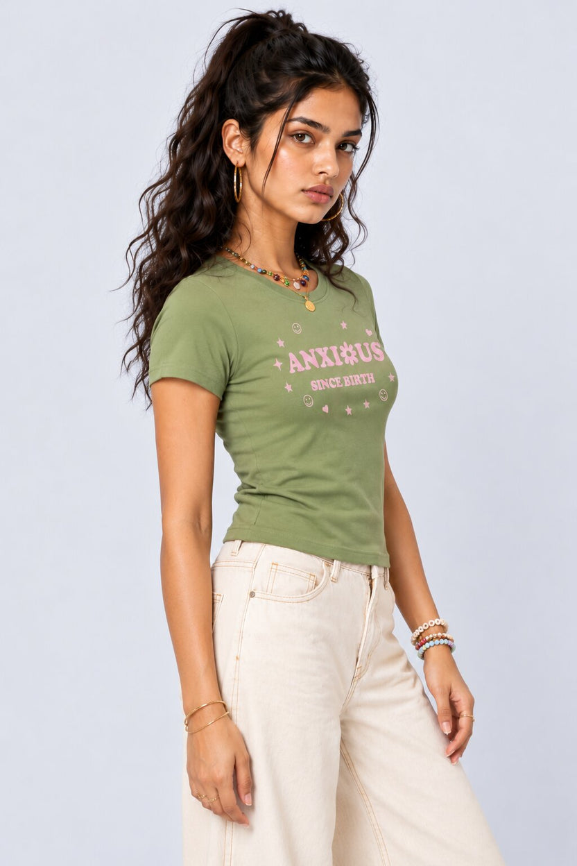 Womens Olive Graphic Print Slim Fit T-Shirt - Image 2