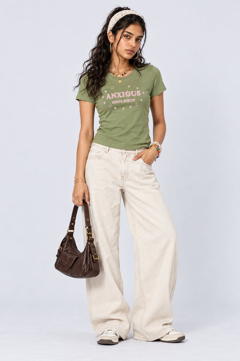Womens Olive Graphic Print Slim Fit T-Shirt - Image 5