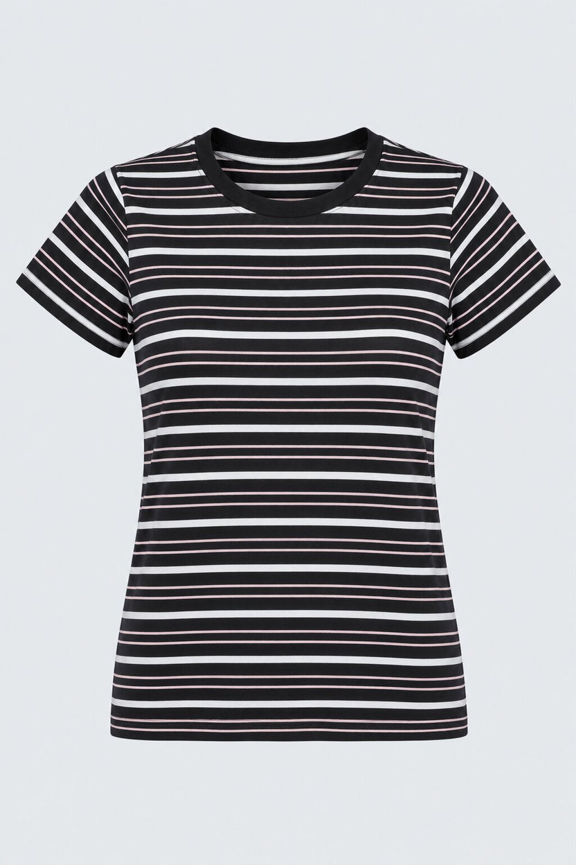 Womens Black Striped Regular Fit T-Shirt - Image 6