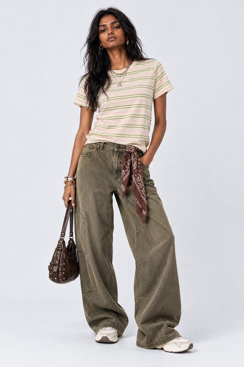 Womens Cream Striped Regular Fit T-Shirt - Image 6