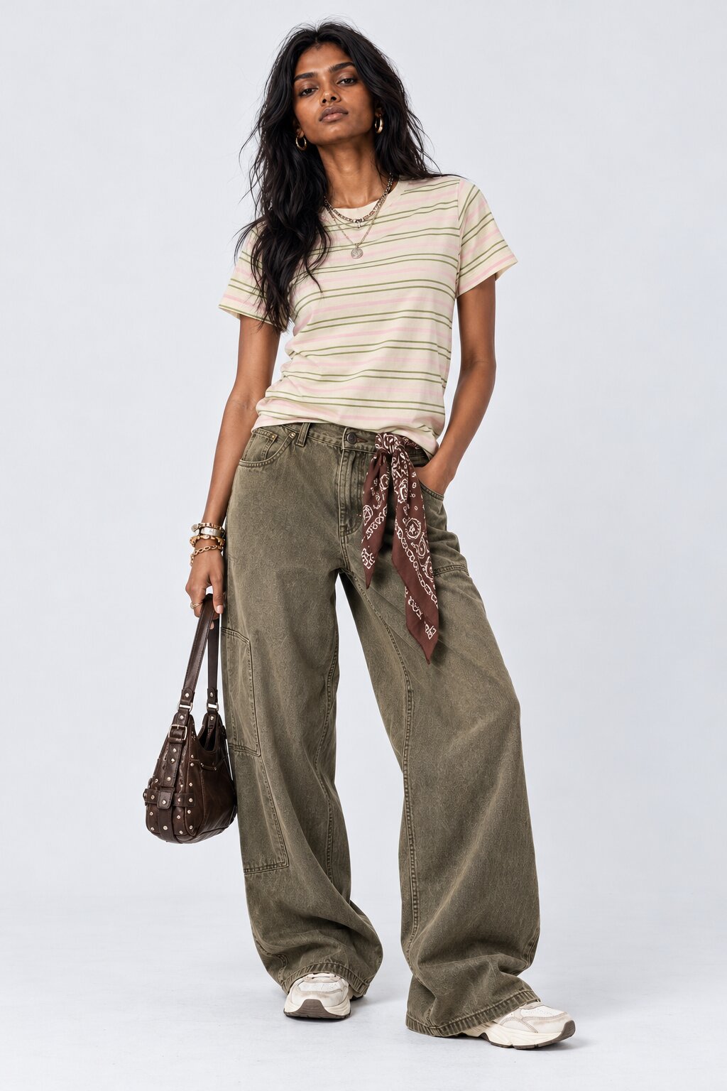 Womens Cream Striped Regular Fit T-Shirt - Image 6