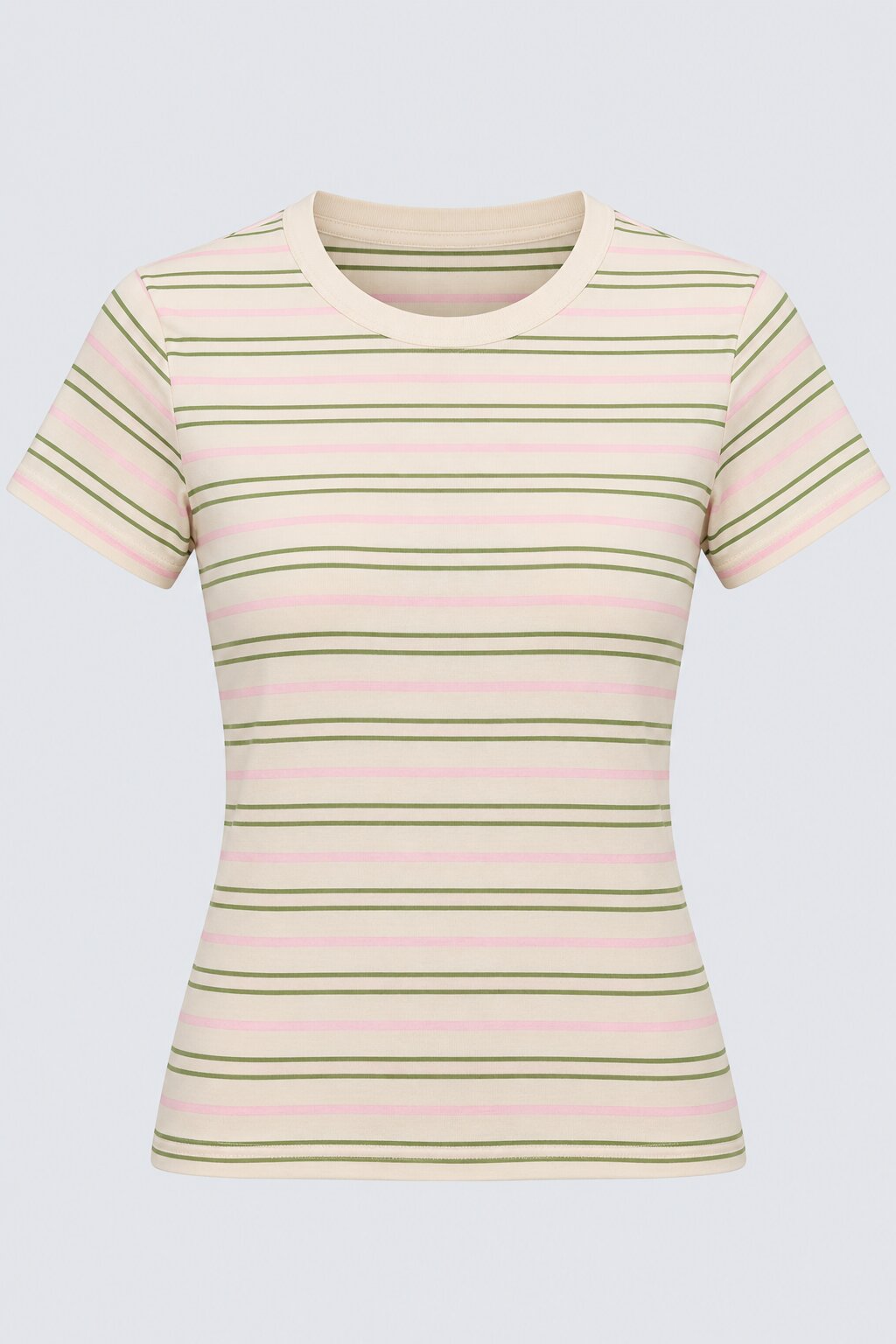 Womens Cream Striped Regular Fit T-Shirt - Image 7