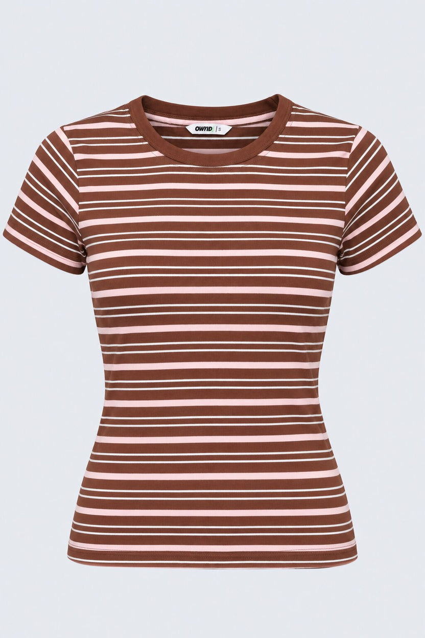 Womens Brown Striped Regular Fit T-Shirt - Image 7