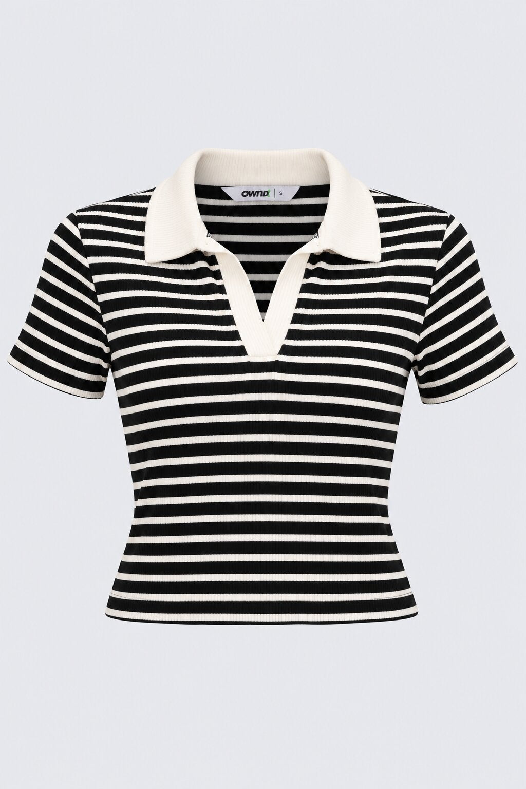 Womens Brown Striped Collared Ribbed Knit Top - Image 7