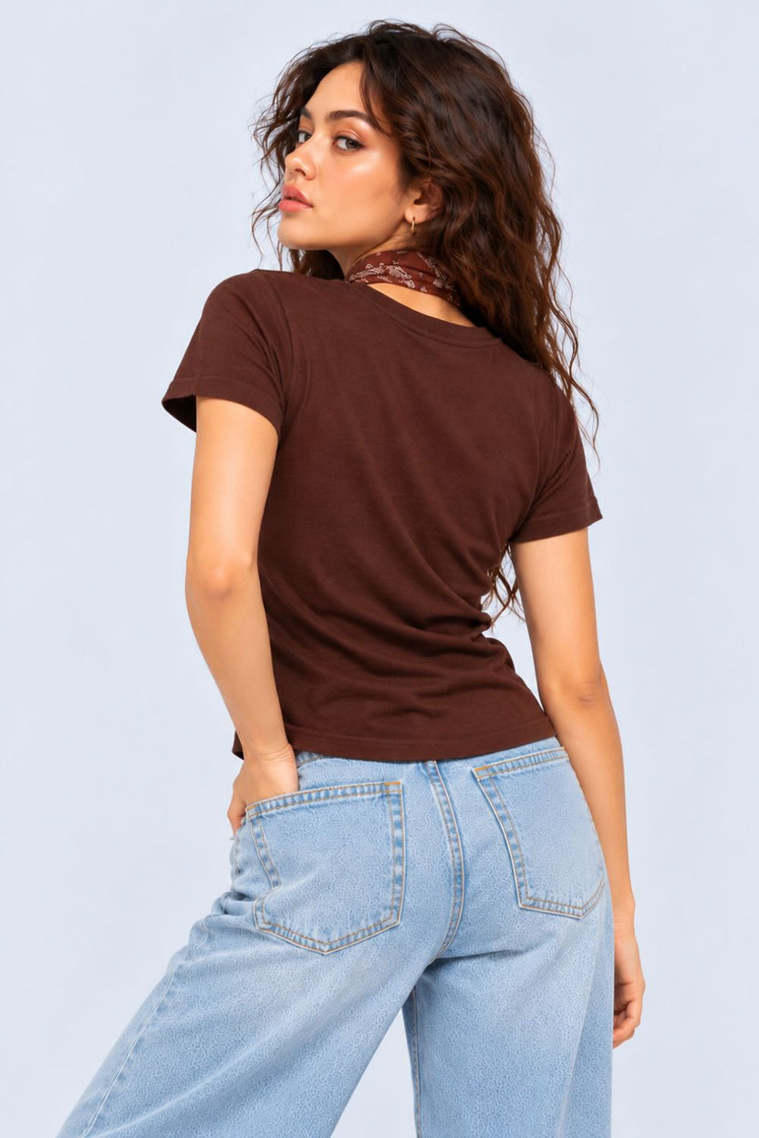 Womens Brown Seoul Slogan Print T-Shirt - Image 5