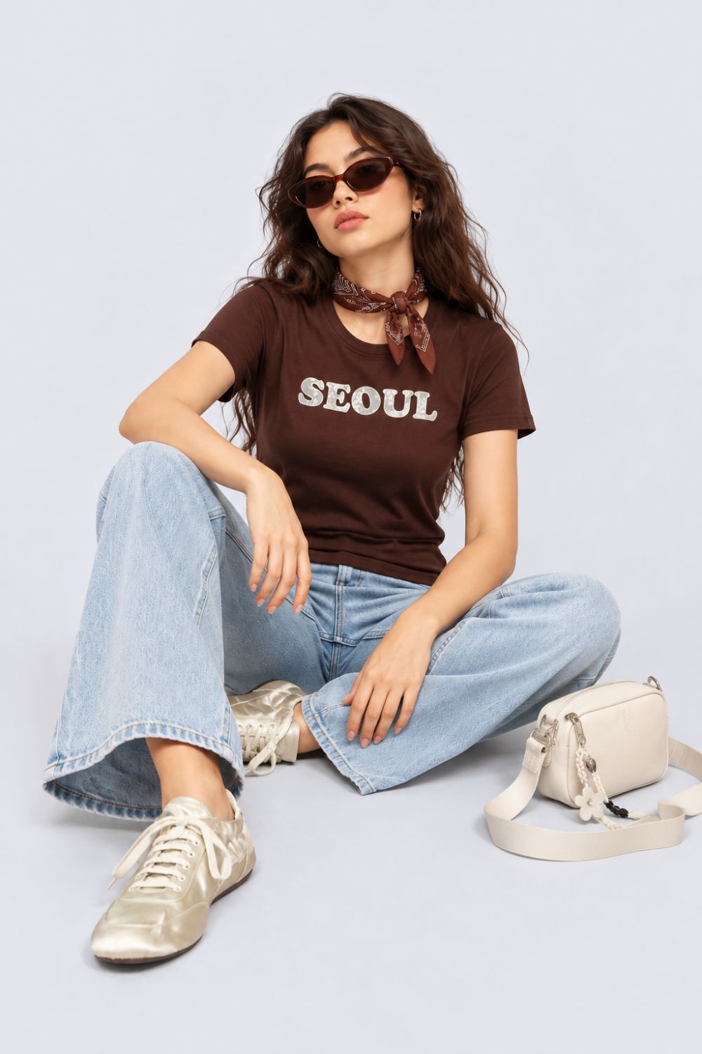 Womens Brown Seoul Slogan Print T-Shirt - Image 6