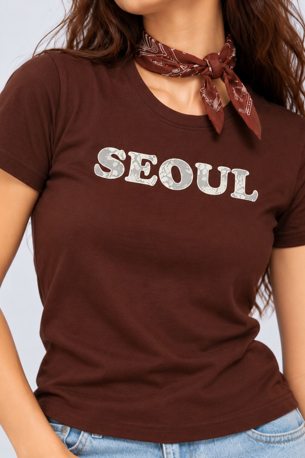 Womens Brown Seoul Slogan Print T-Shirt - Image 9