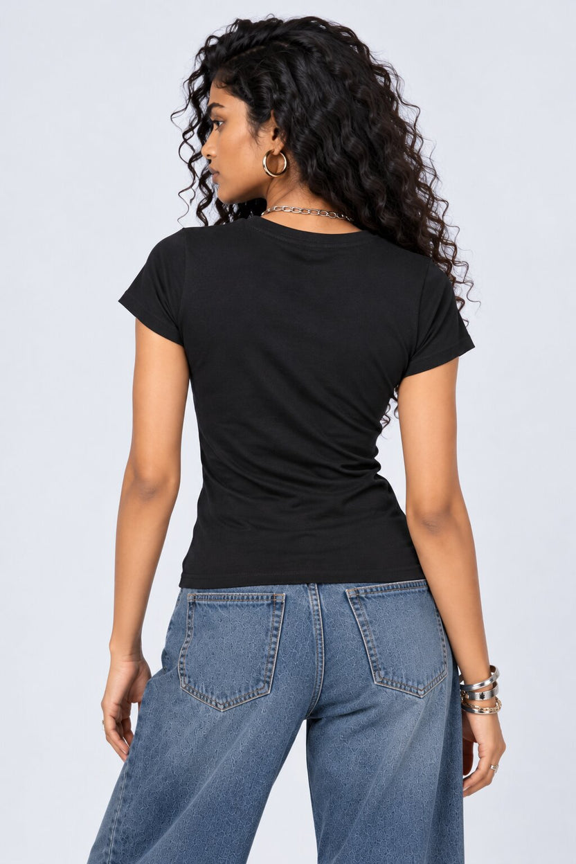 Womens Black Teddy Bear Graphic Print Top - Image 5