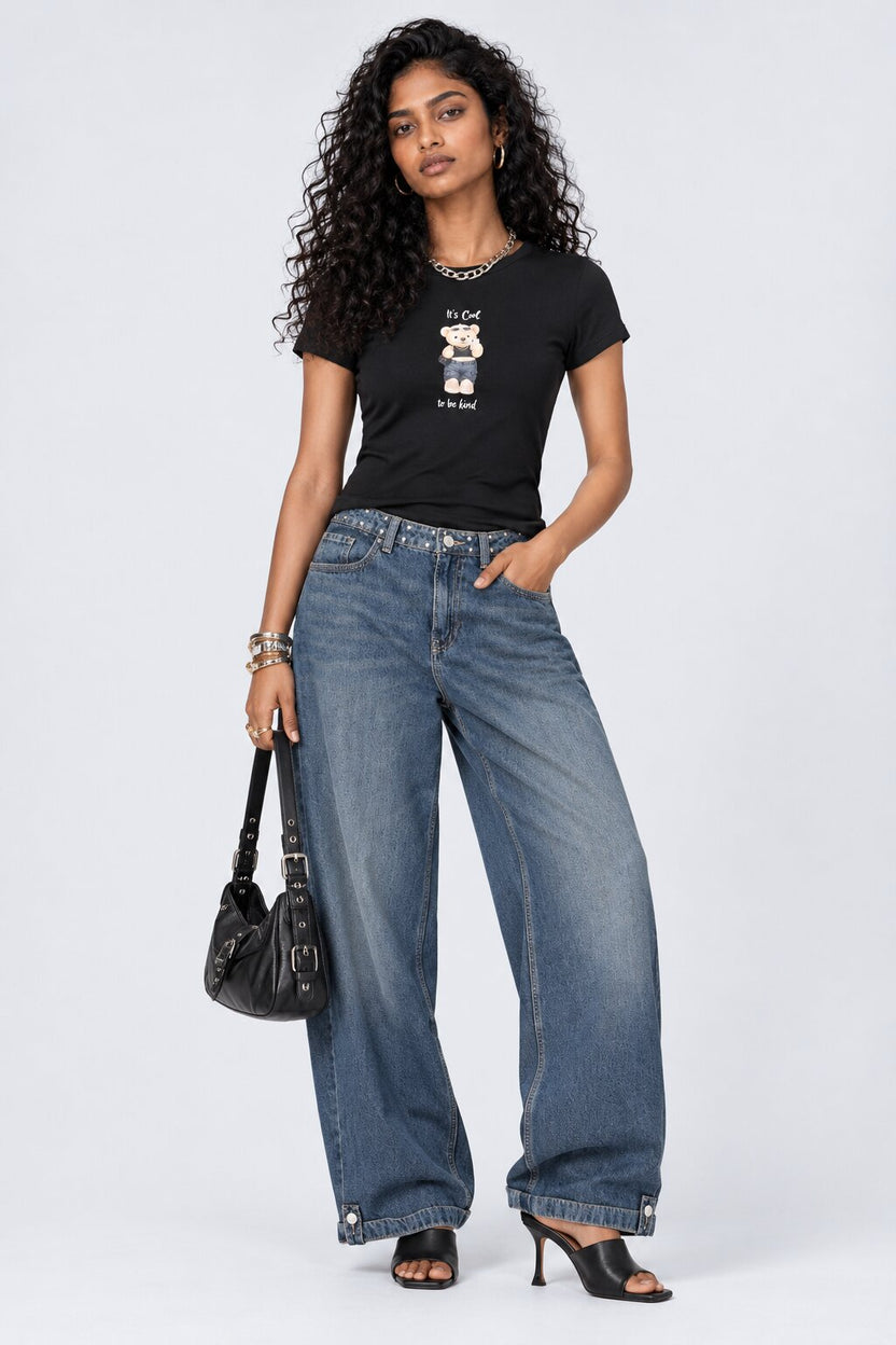 Womens Black Teddy Bear Graphic Print Top - Image 6