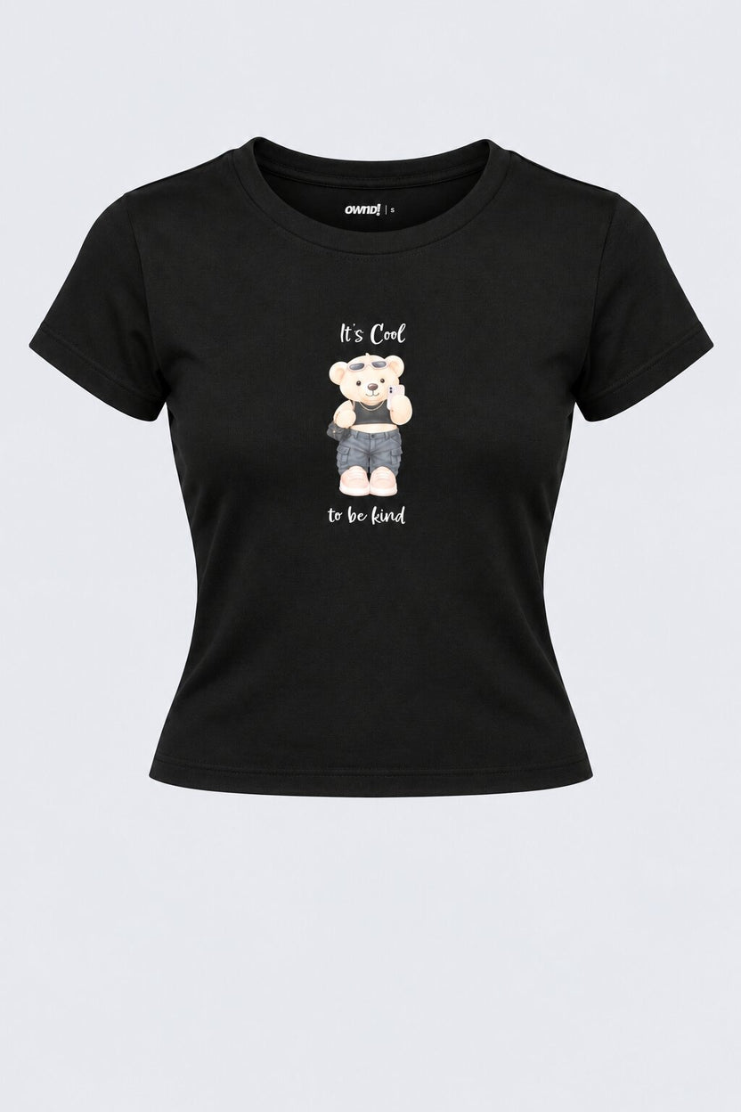Womens Black Teddy Bear Graphic Print Top - Image 7