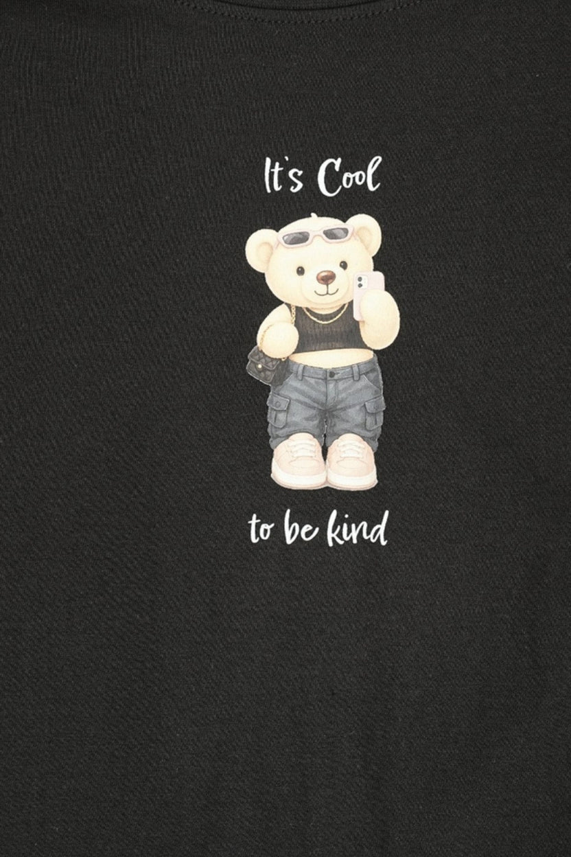 Womens Black Teddy Bear Graphic Print Top - Image 8
