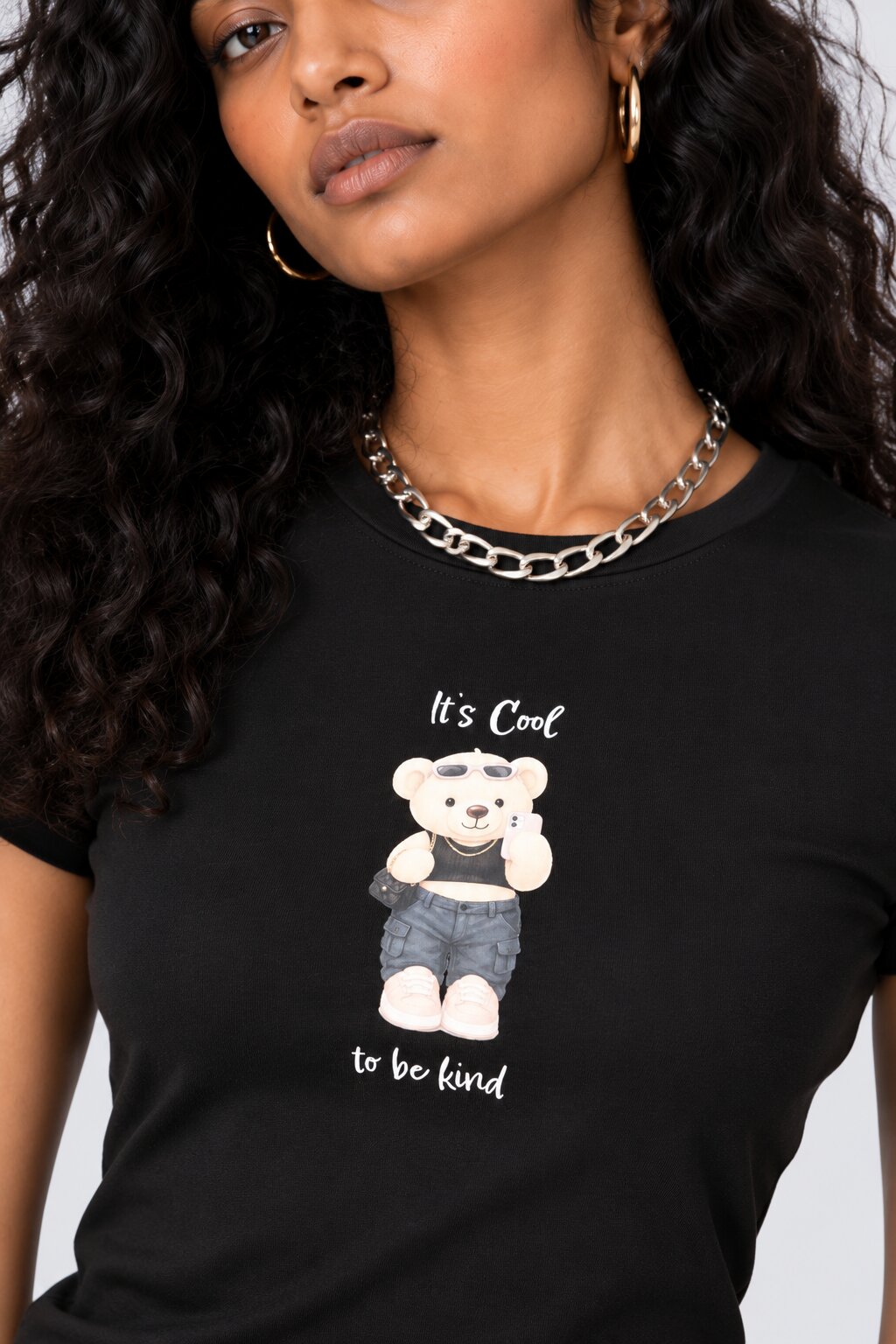 Womens Black Teddy Bear Graphic Print Top - Image 9