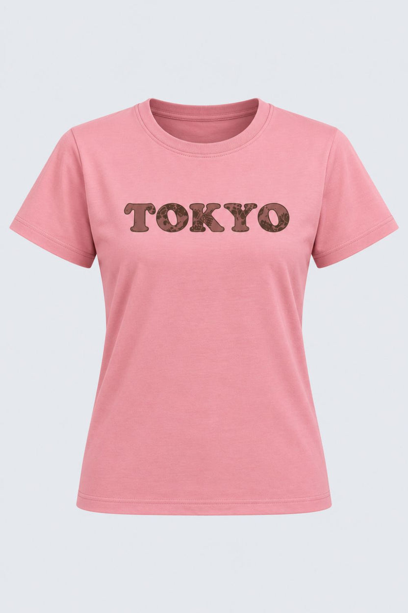 Womens Pink Tokyo Slogan Print Cotton T-Shirt - Image 7