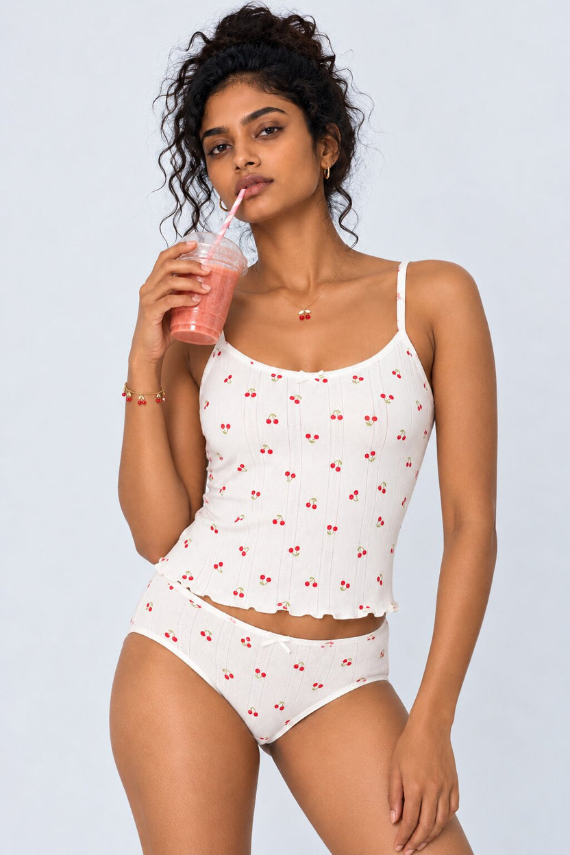 Womens White Cherry Print Camisole - Image 1