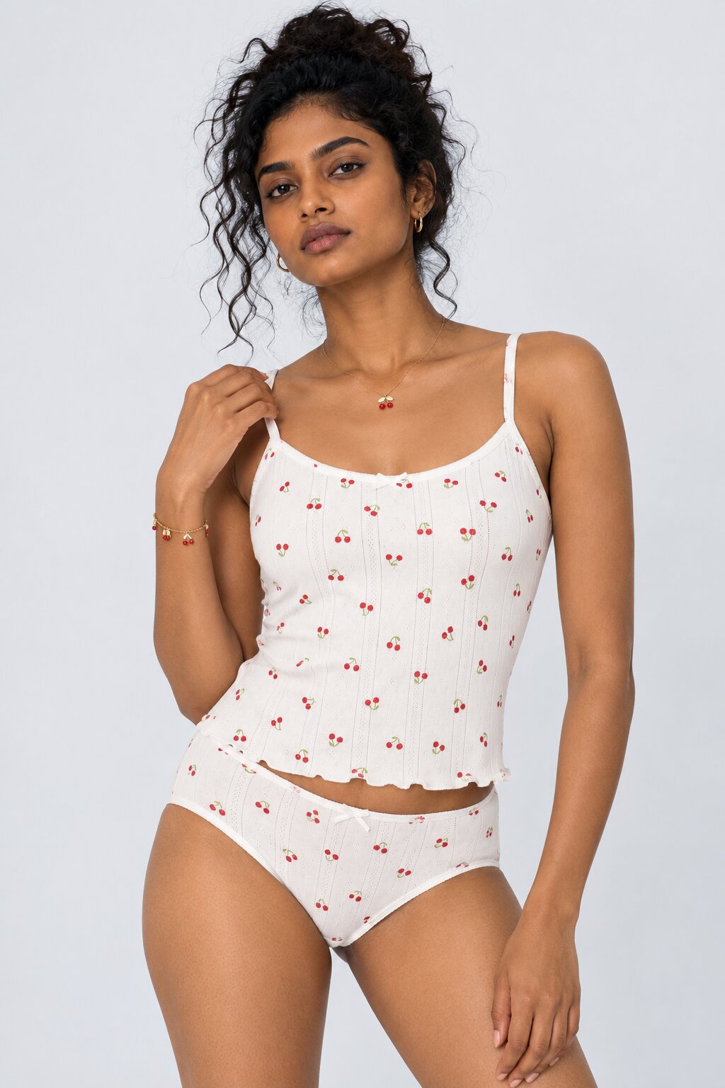 Womens White Cherry Print Camisole - Image 2