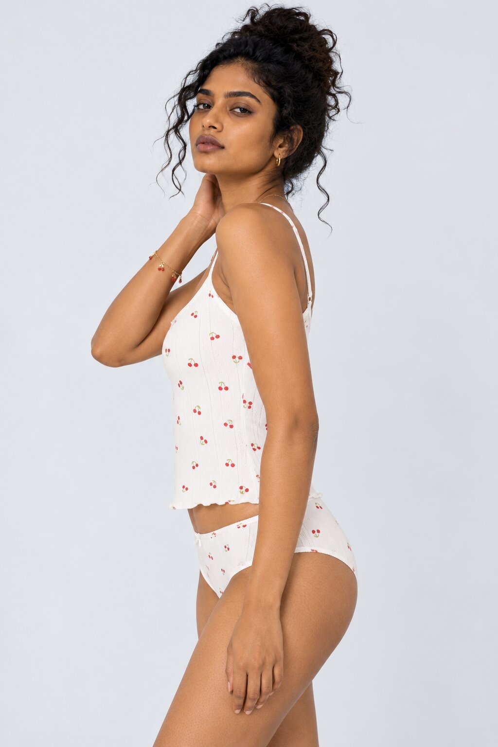 Womens White Cherry Print Camisole - Image 4