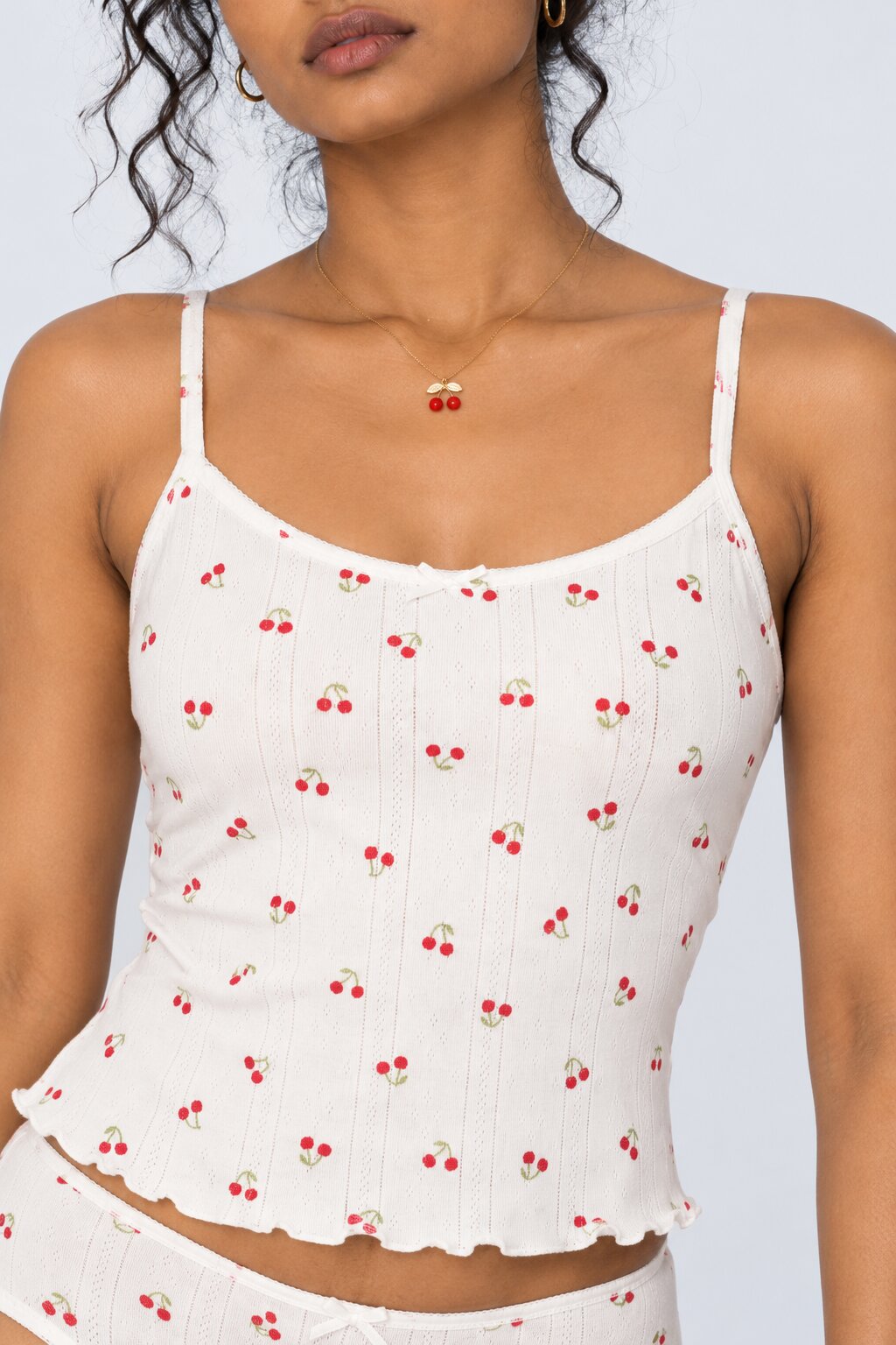 Womens White Cherry Print Camisole - Image 8