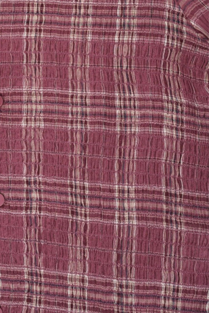 Womens Pink Plaid Print Smocked Top - Image 8