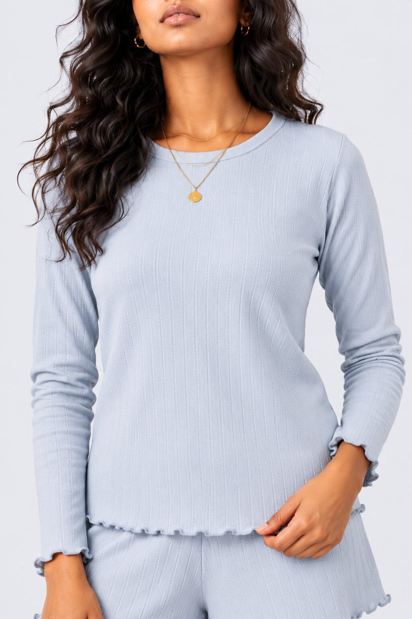 Light Blue Self Design Relaxed Fit Nightwear Set - Image 3
