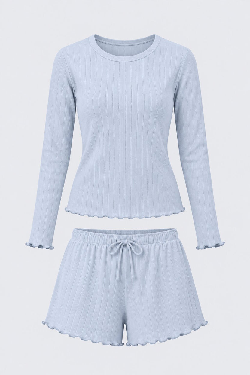Light Blue Self Design Relaxed Fit Nightwear Set - Image 7