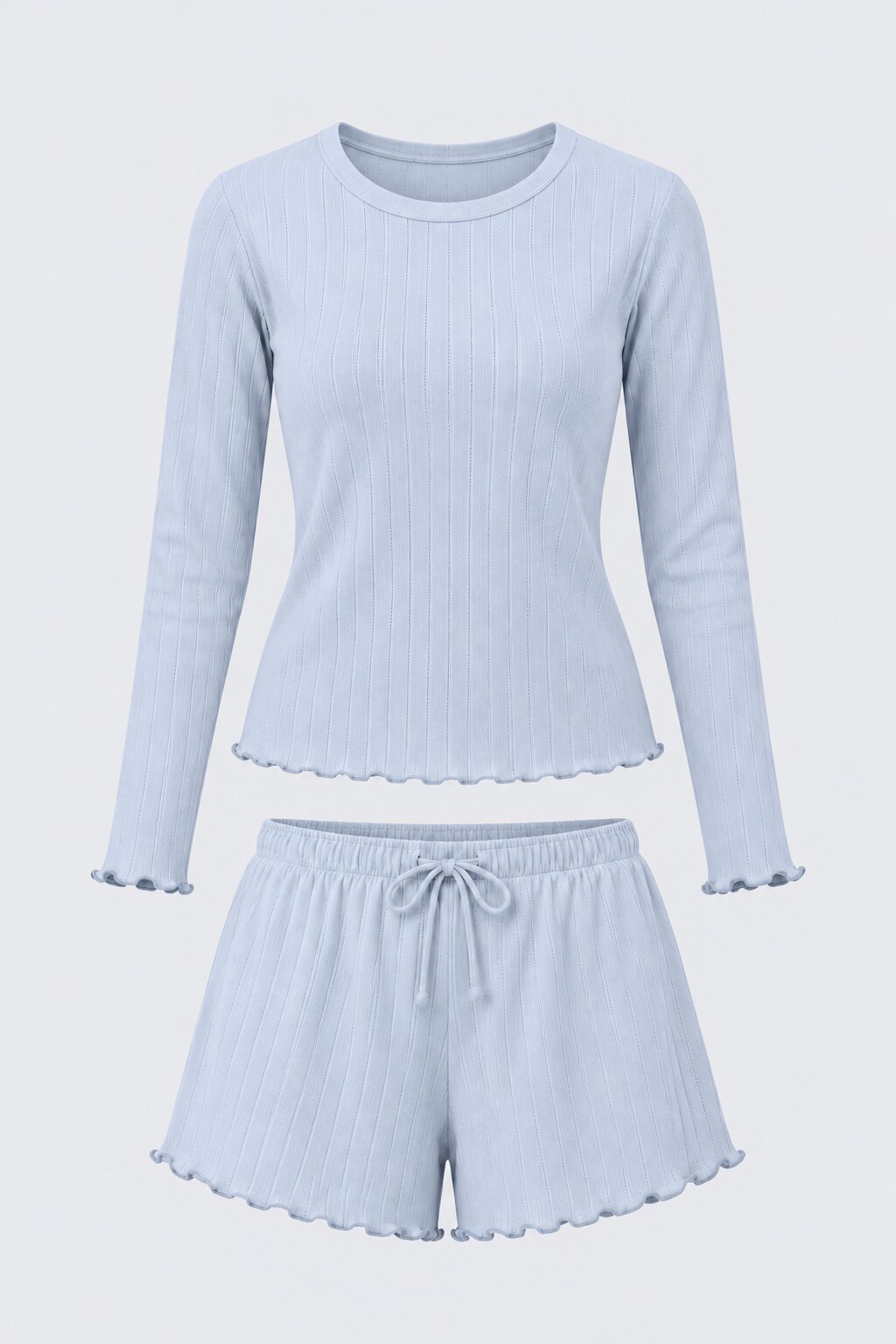 Light Blue Self Design Relaxed Fit Nightwear Set - Image 7