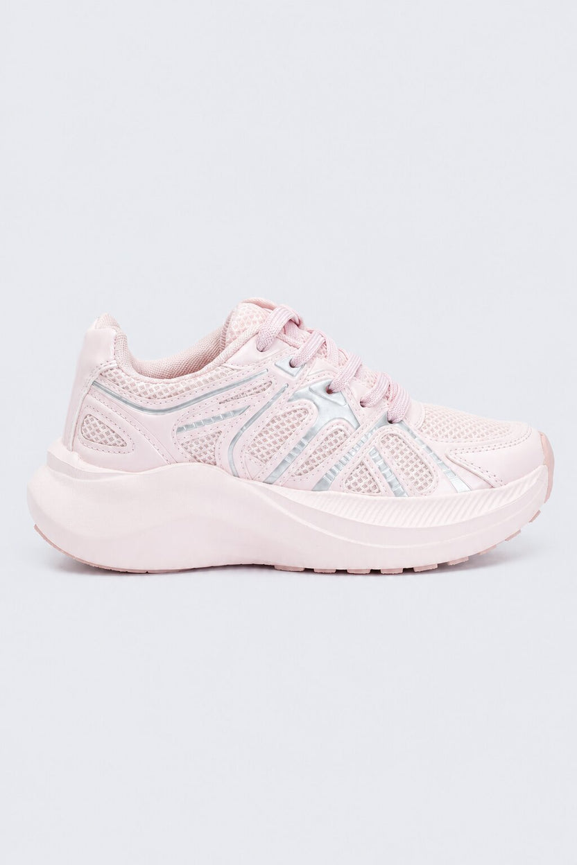 Womens Pastel Pink Mesh Lace-Up Sneaker - Image 2